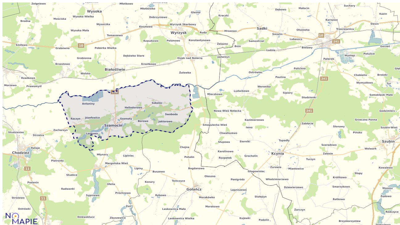 Mapa obszarów ochrony przyrody Szamocina