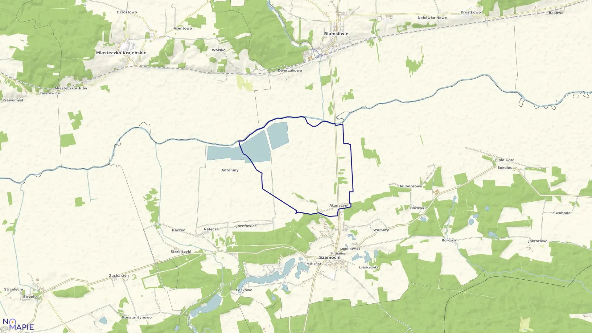 Mapa obrębu Atanazyn w gminie Szamocin