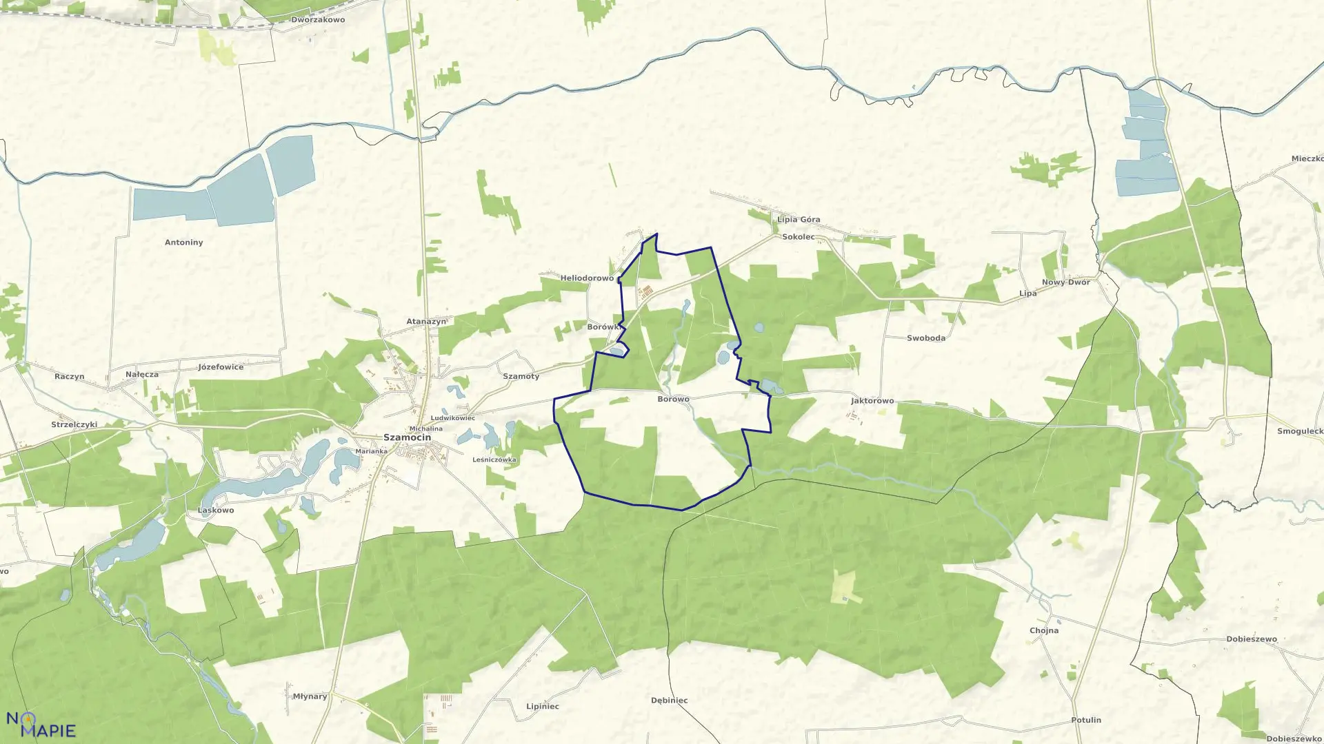 Mapa obrębu Borowo w gminie Szamocin