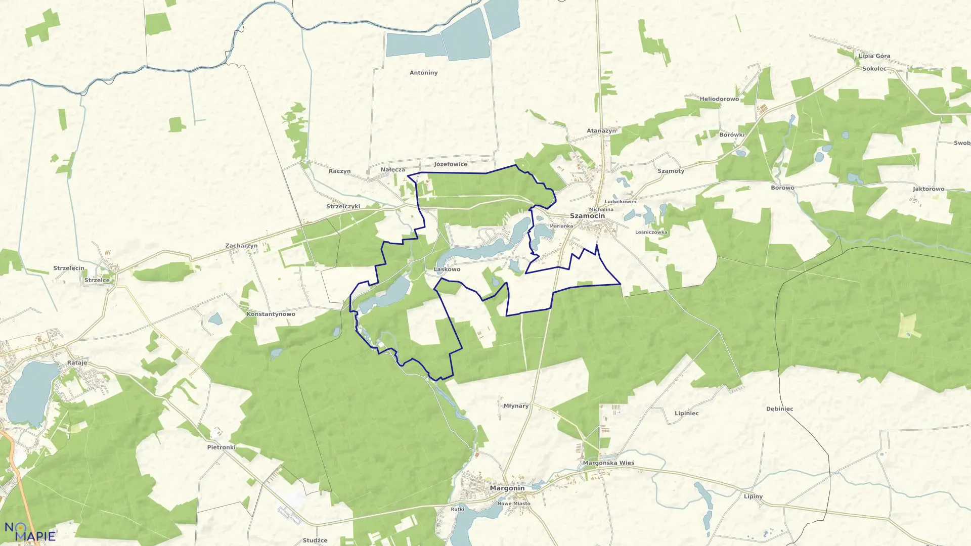 Mapa obrębu Laskowo w gminie Szamocin