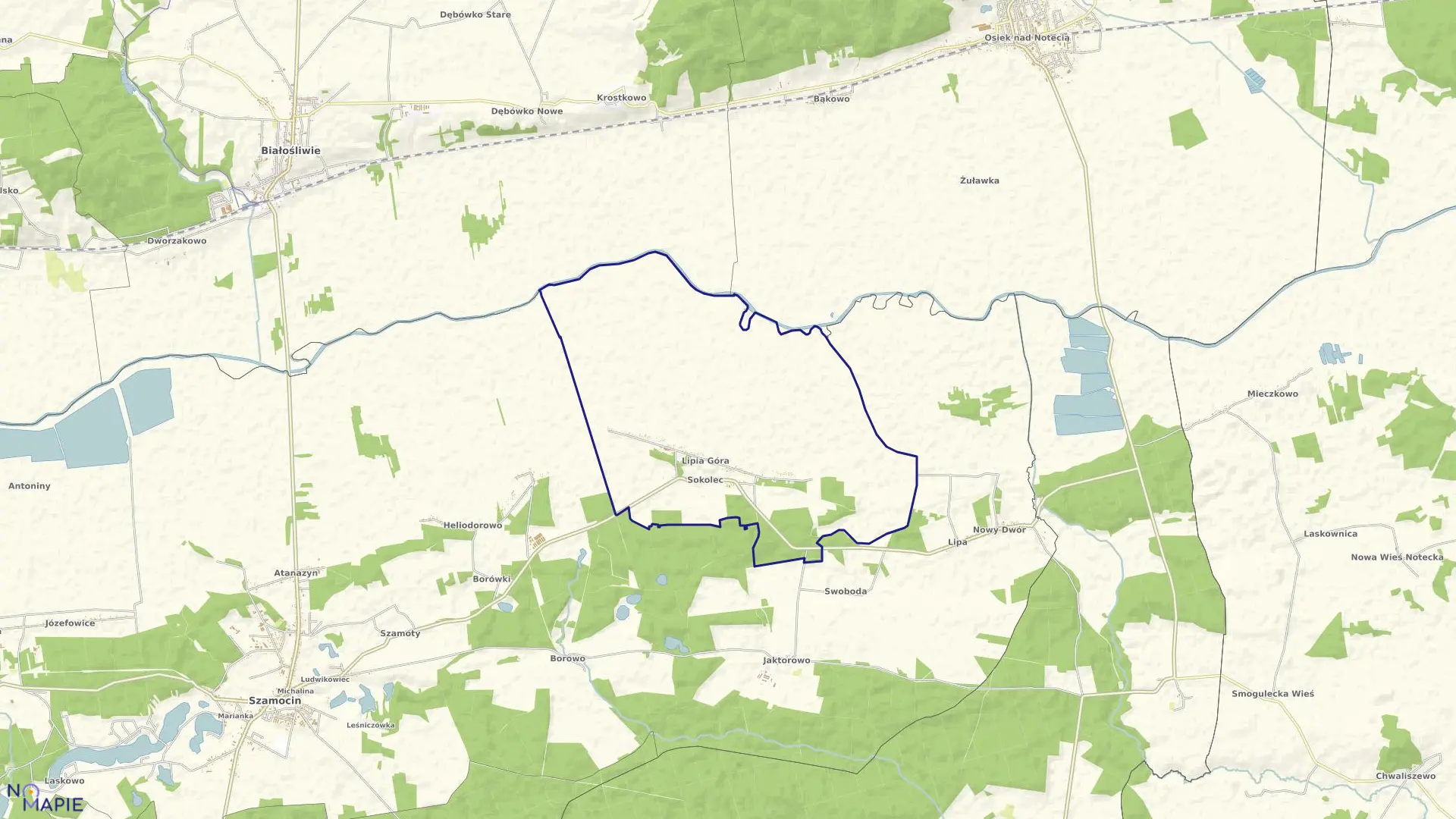 Mapa obrębu Lipia Góra w gminie Szamocin