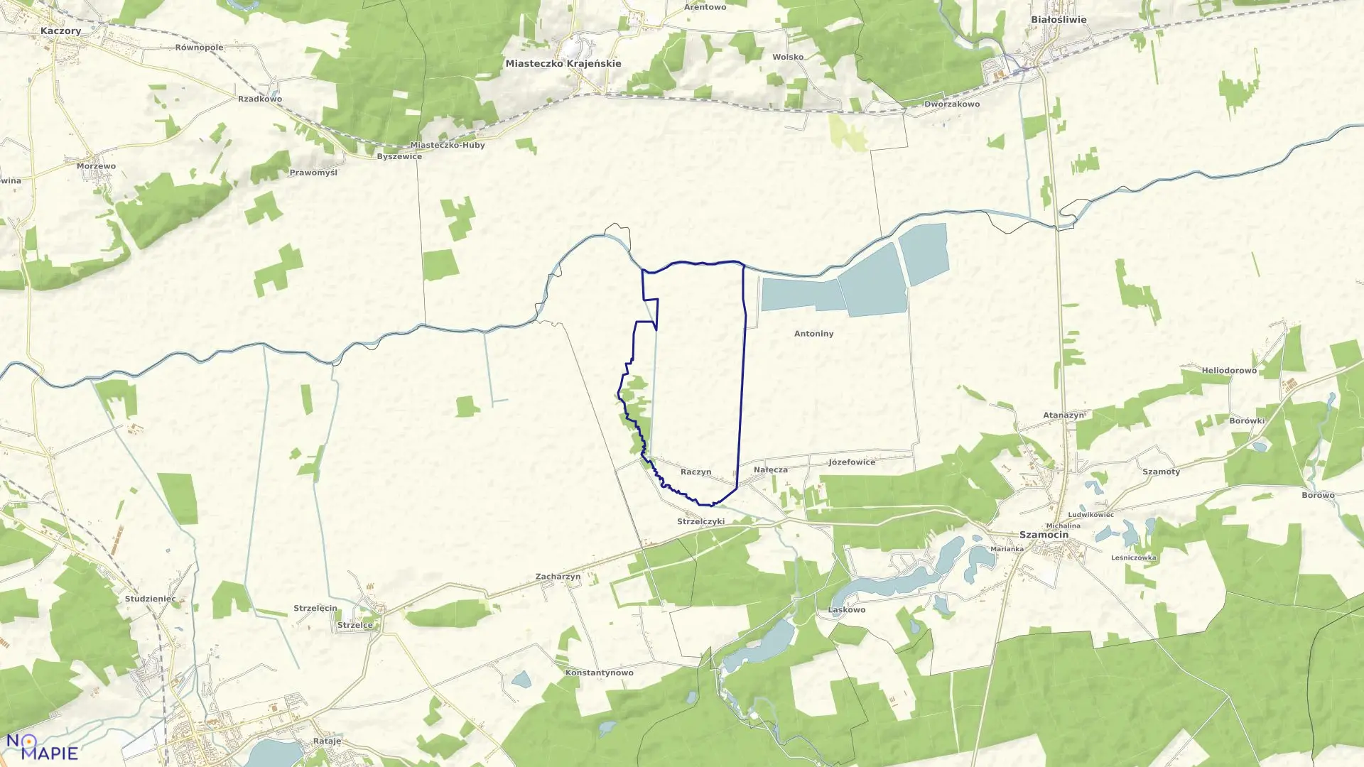 Mapa obrębu Raczyn w gminie Szamocin